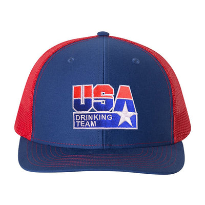 USA Drinking Team Logo Royal Blue/Red Trucker Hat