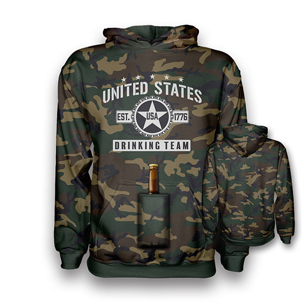 USA Drinking Team Camo Hoodie w/ Beer Holder