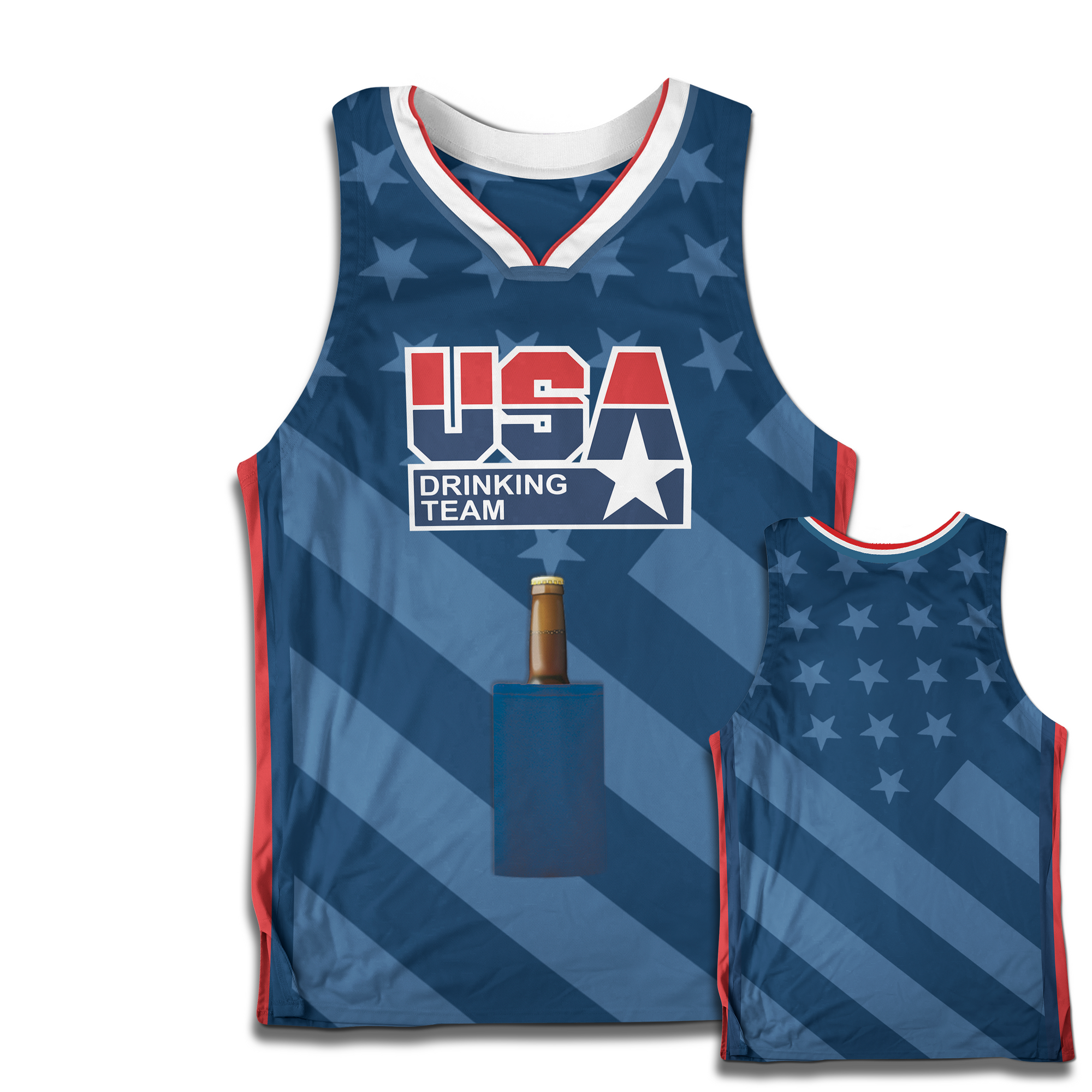 USA Drinking Team Basketball Jersey w/ Beer Holder