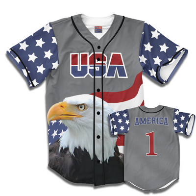 Grey America #1 Baseball Jersey w/ Eagle
