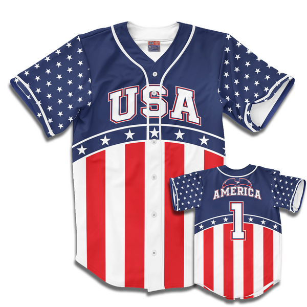 America # 1 Baseball Jersey (Red, White & Blue) - USA Drinking Team