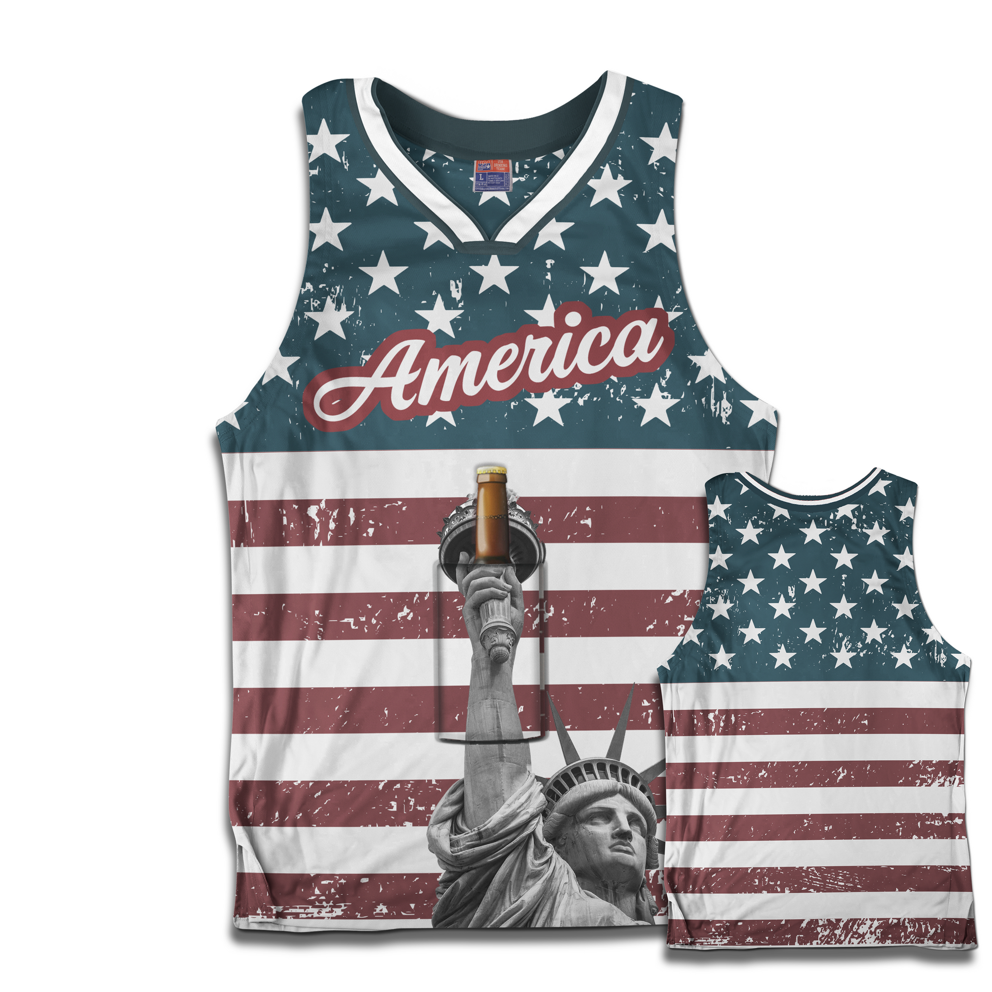 Statue of Liberty Basketball Jersey w/ Beer Holder - USA Drinking Team