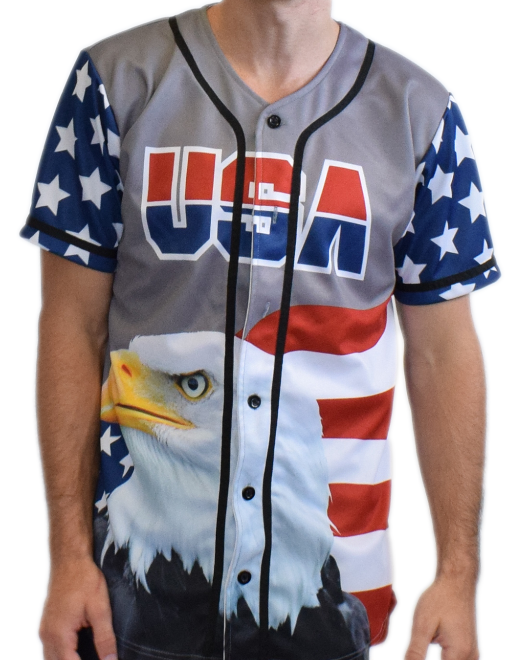 Grey America #1 Baseball Jersey w/ Eagle - USA Drinking Team