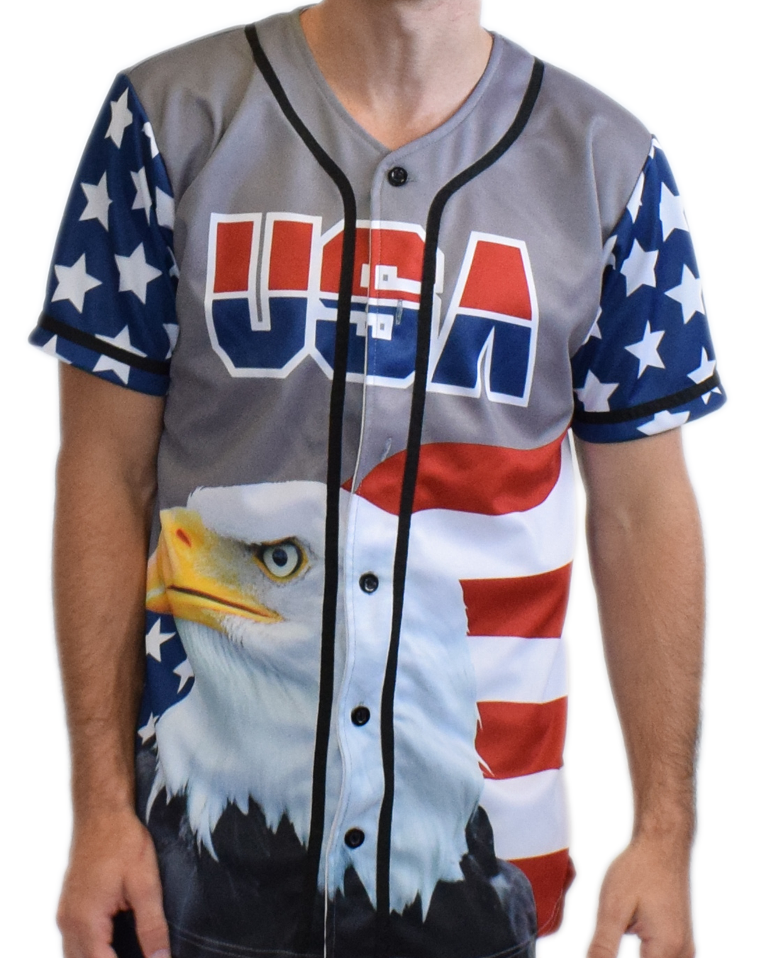 Grey America 1 Baseball Jersey w Eagle
